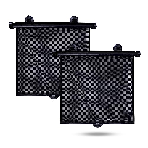 EcoNour Car Side Window Sun Shade (2 Pack) | Retractable Car Roller Sunshade for Kids | Baby Car Window Shades for UV and Sun Glare Protection | Baby Car Travel Accessories (15'x17')