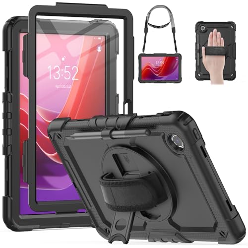 HXCASEAC for Lenovo Tab M11 Case with Screen Protector/Rotating Hand Strap/Stand, 3-Layer Protective Lenovo Tab M11 Tablet Case (TB-330FU/TB-330XU) Cover 2024, Black