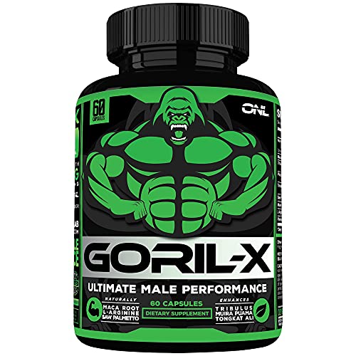 GORIL-X Testosterone Booster for Men - Workout Testosterone Supplement - Increase Size, Strength & Energy - 1000mg Male Enhancing Horny Goat Weed - Maca Root, Tongkat Ali & Tribulus Terrestris 60 Caps