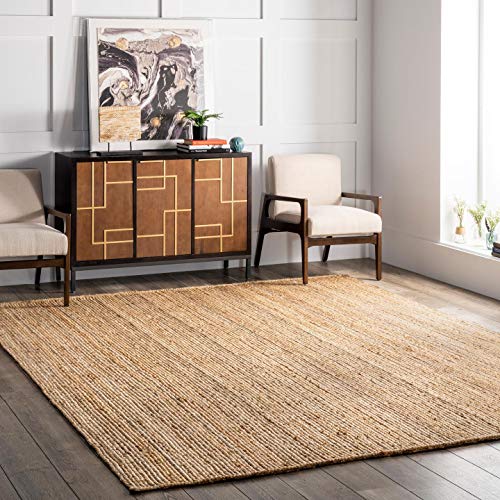 nuLOOM 6x9 Rigo Jute Hand Woven Area Rug, Natural, Solid Farmhouse Design, Natural Fiber, For Bedroom, Living Room, Dining Room, Hallway, Office, Kitchen, Entryway