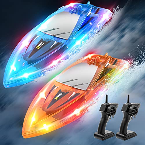 YEETFTC RC Boat for Kids,2Pack LED Light Remote Control Boat for Pools and Lakes,Bathtub Toy Boats with Whole Body Waterproof,Rechargeable Battery,Low Battery Alarm,Water Play Toy Gift for Boys&Girls