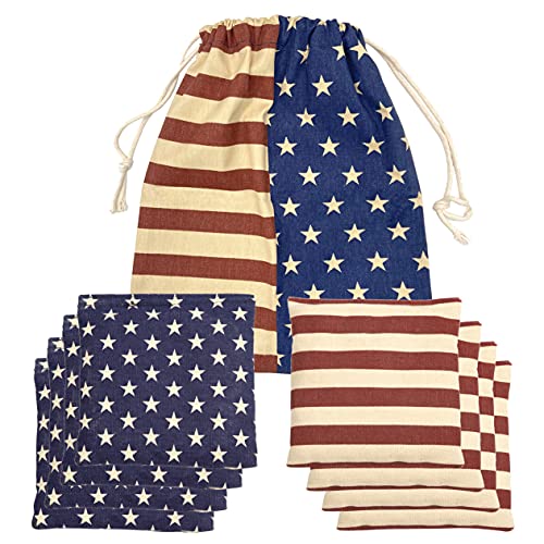 SPORT BEATS Cornhole Bags All Weather Set of 8 for Cornhole Toss Games-Regulation Weight & Size-Includes Tote Bags (Vintage Stars & Stripes)