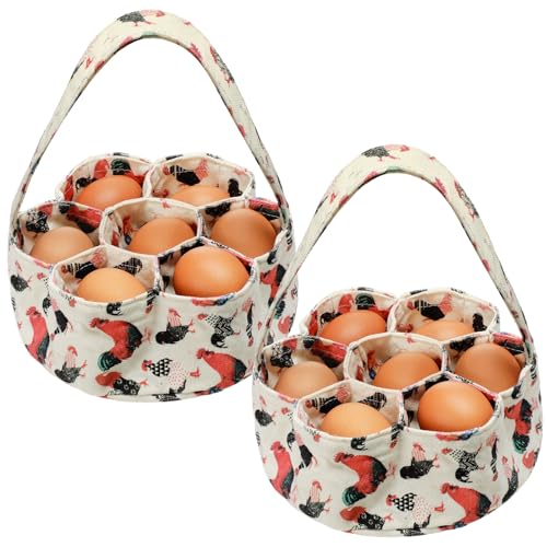 2 Pieces Egg Bags Egg Basket Mini Egg Collecting Basket Egg Gathering Basket with 7 Pouches for Farmhouse Chicken Hen Duck Goose Housewife Garden Transporting Storage, 8 x 2.6 Inch (Cute)
