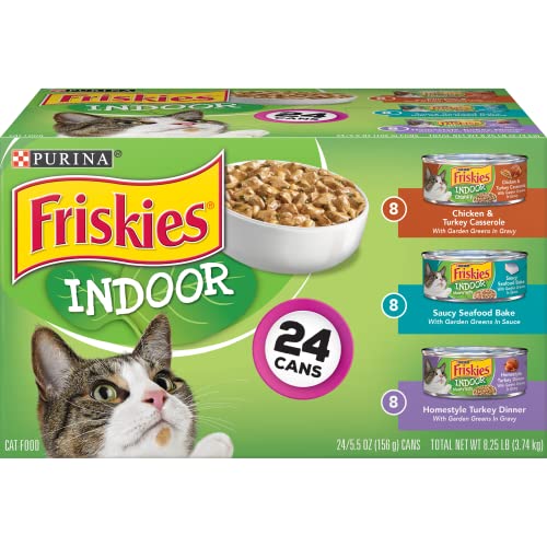 Purina Friskies Indoor Wet Cat Food Variety Pack, Indoor - (Pack of 24) 5.5 oz. Cans