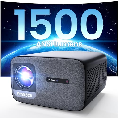 OmniStar L80 4K Projector with WiFi and Bluetooth, 1500 ANSI Lumen Native 1080P Video Projector, Auto Focus/Keystone, 2x15W Speakers, 200' Display Compatible with iOS/Android/HDMI/USB/TV Stick