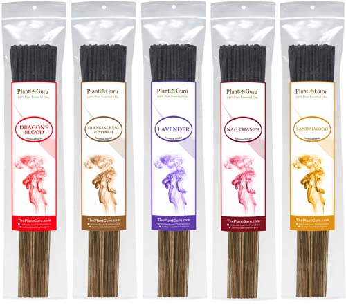 Top 5 Incense Sticks Variety Set 500 Pack - 11' Sticks, 5 Bundles of 100 Sticks Per Bundle - Burn Time 45 to 60 Minutes - Dragons Blood, Frankincense and Myrrh, Lavender, Nag Champa, and Sandalwood.