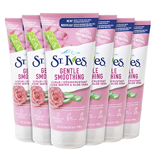 St. Ives Gentle Smoothing Face Scrub, Rose Water & Aloe Vera Exfoliator, Facial Scrub Made with 100% Natural Exfoliants, Paraben Free, Oil-Free, Dermatologist Tested 6 oz, 6 Pack