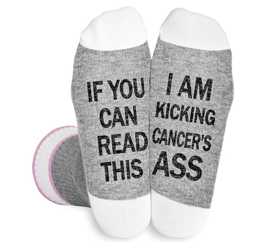 FujLoy Cancer Socks, Cancer Patients Must Have, Comfort Items for Chemo Patients, Chemotherapy Must Haves for Women, Breast Cancer Gift, If You Can Read This I'm Kicking Cancer Socks.