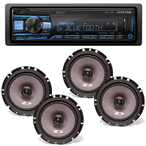 Alpine UTE-73BT Bluetooth Multimedia Receiver (Does Not Play CDs) with 2 Pairs Alpine SXE-1726S 6.5' Coax Speakers