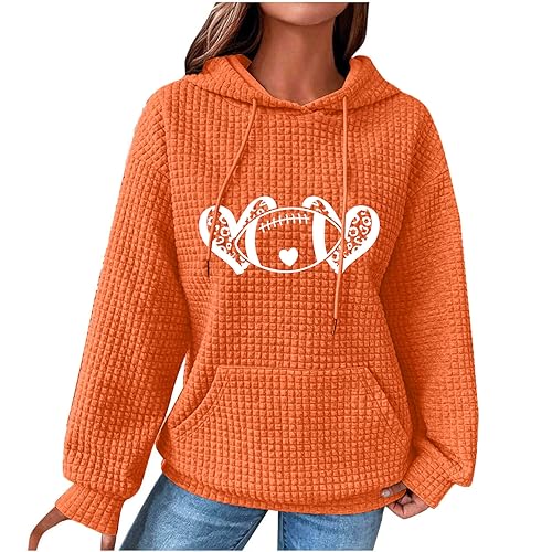 UTSJKR My Orders Gift Card Women Crewneck Sweatshirt Waffle Knit Game Day Sweatshirt for Women Graphic Hoodies Funny Football Pullover Fall Tops Orange