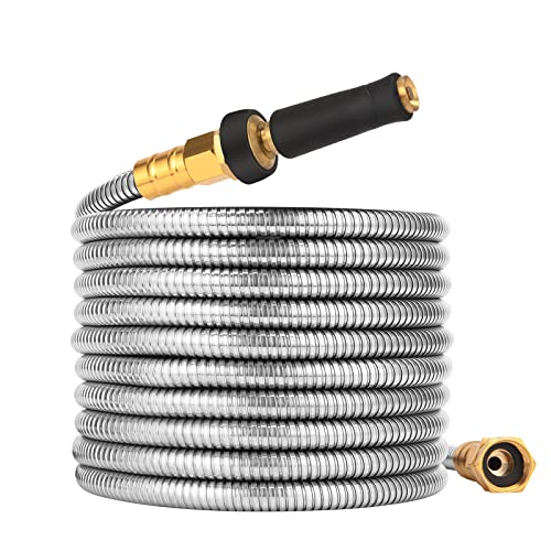 Rosy Earth Expandable Metal Garden Hose 50 FT - 304 Stainless Steel Water Hose 50 FT - Lightweight non Kinking Flexible Garden Hose, no Bite
