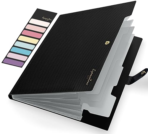 Sooez Expanding File Folder, Letter Size Accordion File Organizer, 5 Pocket Folders for Documents, Cute Folder with Labels, Portable Paper Organizer for School Office Supplies, A4 Size, Black