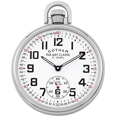 Gotham Men's Stainless Steel Mechanical Hand Wind Railroad Style Pocket Watch # GWC14108S