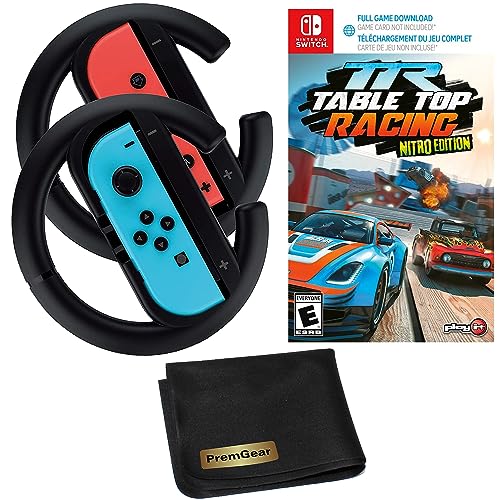 PremGear Racing Steering Wheel Controllers, Driving Grips for Joy-Con (2 pack) + Table Top Racing: Nitro Edition for Nintendo Switch + Cleaning Cloth