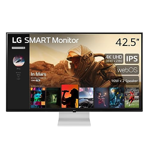 LG Smart Monitor (43SQ700S) -43-Inch 4K UHD(3840x2160) IPS Display, webOS Smart Monitor, ThinQ Home, Magic Remote, USB Type-C, 2x10W Stereo Speakers, AirPlay 2, Screen Share, Bluetooth,White