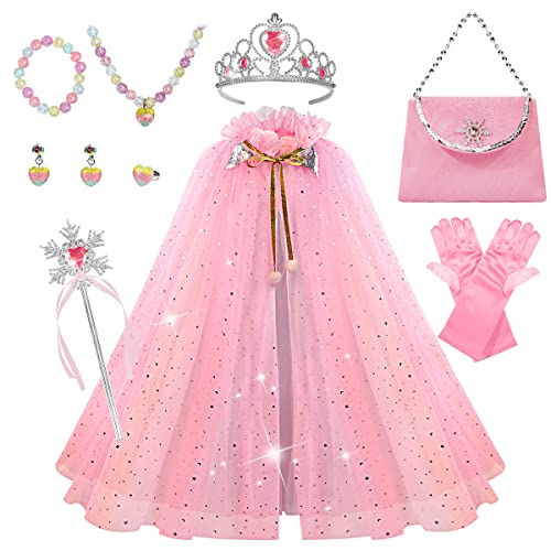 Meland Princess Dress up Clothes for Little Girl, 11Pcs Princess Cape with Crown, Princess Dresses for Girl 3-8 Birthday Gift