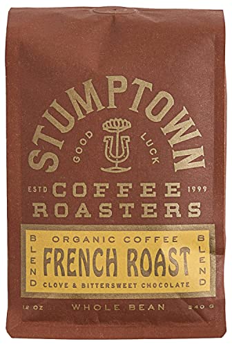 Stumptown Coffee Roasters, Dark Roast Organic Whole Bean Coffee - French Roast 12 Ounce Bag with Flavor Notes of Clove and Bittersweet Chocolate