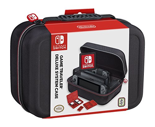 Officially Licensed Nintendo Switch System Carrying Case – Protective Deluxe Travel System Case – Joy-Con Contoller, Game Cartridges and SD Card Cutouts – Black Ballistic Nylon Exterior