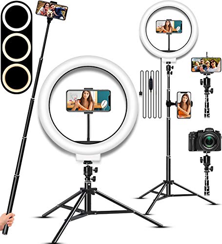 LED Selfie Ring Light with Stand, Circle Light for Makeup/Live Stream, Desktop Camera LED Ringlight with Tripod and Phone Holder for Photography/YouTube/Video Recording/Vlogs
