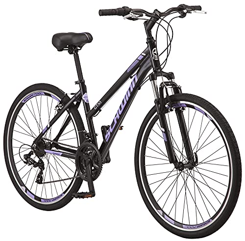 Schwinn GTX 1.0 Comfort Adult Hybrid Bike for Men and Women, Dual Sport Bicycle, 700c Wheels, 17.5-Inch Step-Through Aluminum Frame, 21-Speed Twist Shifters, Alloy Linear Pull Brake, Black