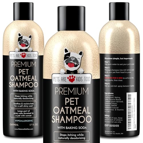 Oatmeal Dog Shampoo with Baking Soda, 2-in-1 Pet Shampoo & Conditioner for Dry, Itchy, Irritated & Sensitive Skin, Allergy Relief & Anti-Itch Shampoo for Dogs & Cats, Coconut Scent 17 fl.oz