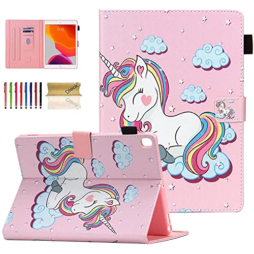 Dteck Case for iPad 10.2 inch 2021/2020/2019, iPad 9th Generation Case, iPad 8th Generation Case, iPad 7th Generation Case, Folio Stand PU Leather Smart Wallet Cover with Auto Wake/Sleep, Pink Unicorn