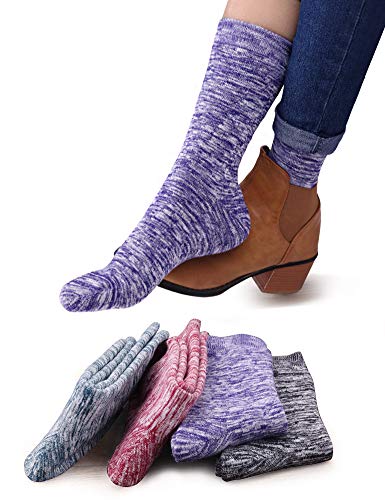VERO MONTE 4 Pairs Womens Knitted Cotton Crew Socks Warm Socks (Assorted, 6-9) 38362