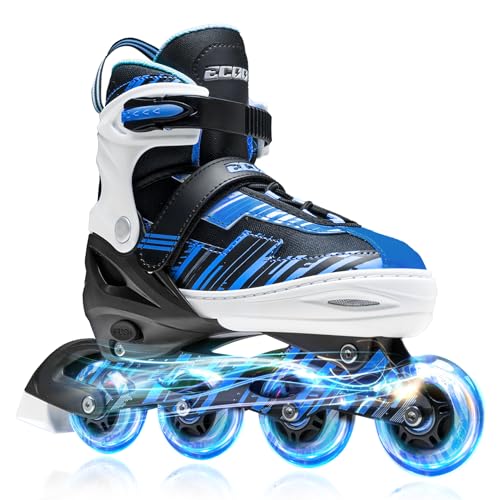 ECOO Adjustable Inline Skates Boys and Girls with Light up Wheels，Roller Skates for Kids Ages 4-12, Teen Skates for Beginner Outdoor and Indoor