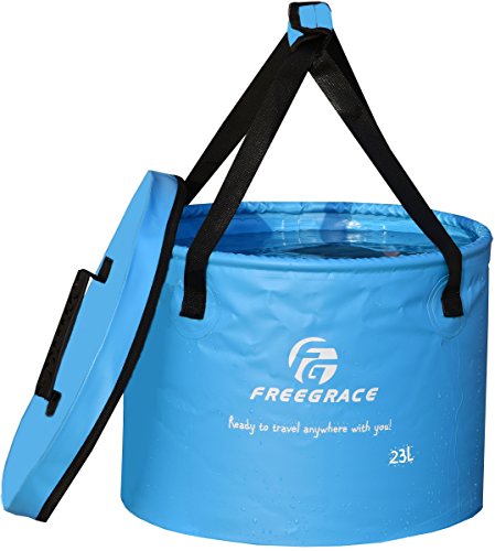 Freegrace Premium Collapsible Bucket - Multifunctional Folding Bucket - Perfect Gear for Camping, Hiking & Travel (Blue, 10L(Upgraded))