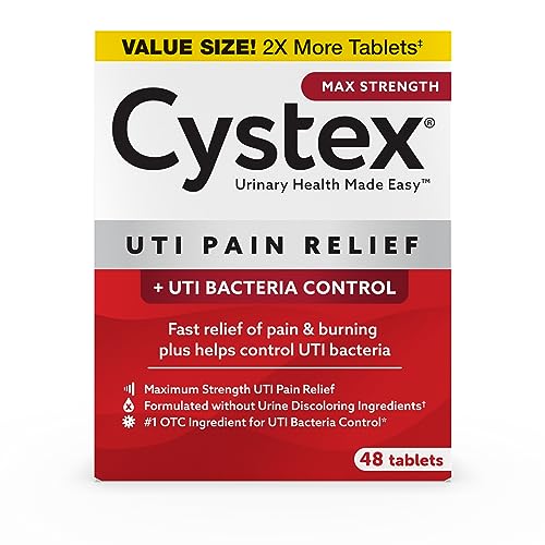 Cystex UTI Pain Relief, Maximum Strength, Relieves Pain & Urgency of Urinating, FSA HSA Eligible & Approved, 48 Count