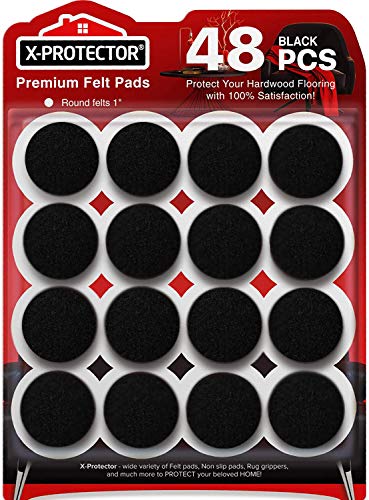 Felt Furniture Pads X-PROTECTOR - 48 Premium Floor Protector Chair Felts for Feet Wood Floors Best Hardwood Protect Your Hard Floors! (Black)