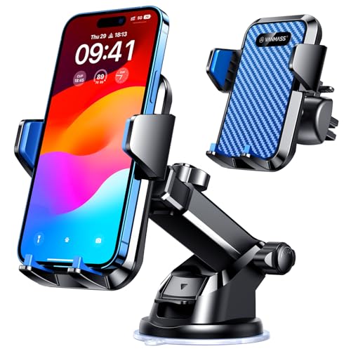 VANMASS 2024【65+LBS Strongest Suction & Military-Grade】 Newest Car Phone Mount【Patent & Safety】 Cell Phone Holder Truck Stand for Dashboard Windshield Vent for iPhone 15 Pro Max 14 Samsung, Blue