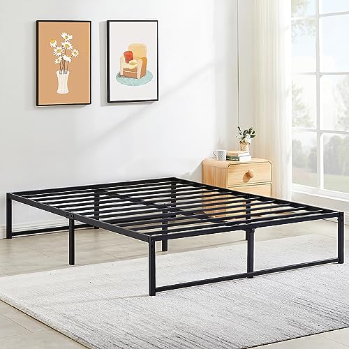 VECELO 14' Metal Platform Bed Frame/Mattress Foundation/No Box Spring Needed/Steel Slat Support (Queen Size)
