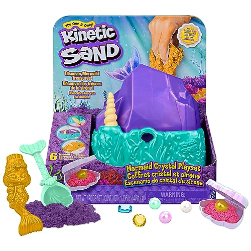 Kinetic Sand, Mermaid Crystal Playset, Over 1lb of Play Sand, Gold Shimmer Sand, Storage and Tools, Sensory Toys for Kids Ages 3 and up