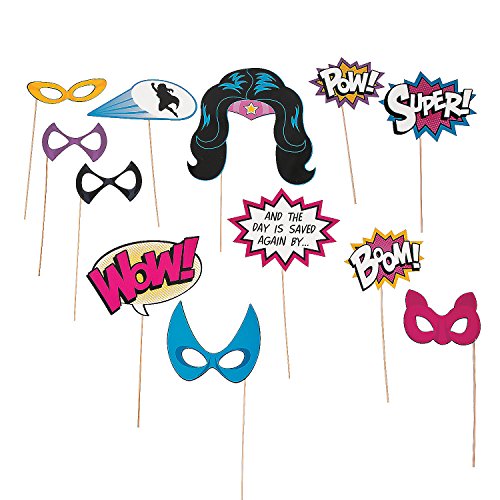 Multicolor Superhero Girl Photo Paper Stick Props (12 Count) - Vibrant, Unique & Durable Design - Perfect for Any Parties & Events