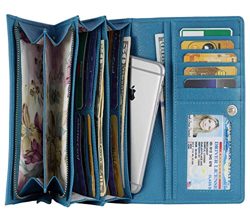 Mou Meraki Women RFID Blocking Real Leather Bifold Wallets For Women-Shield Against Identity Theft (TURQUOISE)