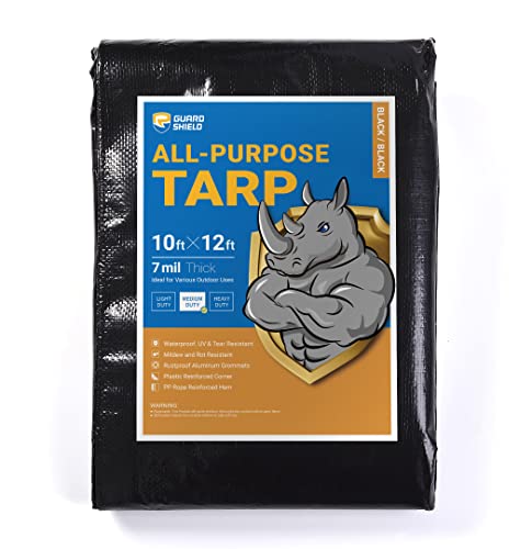 GUARD SHIELD Black Tarp Waterproof 10x12 Feet Medium Duty All Purpose Poly Tarps Cover 7mil