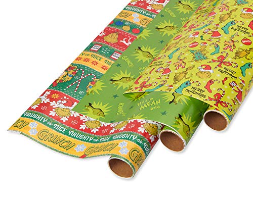 American Greetings 105 sq. ft. Christmas Wrapping Paper Bundle with Cut Lines, The Grinch (3 Rolls 30 in. x 14 ft.)