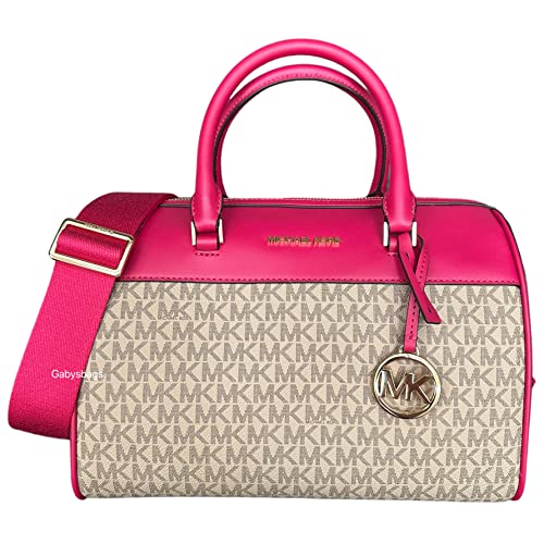 Michael Kors MK Jet Set Travel Medium Duffle Bag Satchel MK Signature (Carmine Pink)