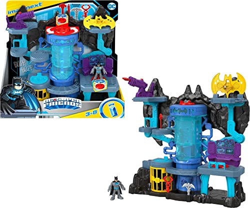Fisher-Price DC Super Friends Imaginext Batman Figure and Bat-Tech Batcave Playset with Lights & Sounds for Preschool Pretend Play,6 Play Pieces