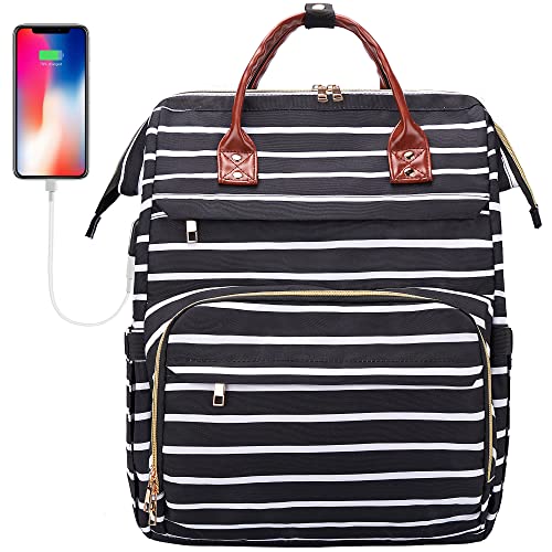 Erihop Laptop Backpack Women 17 Inch Laptop Bag for Work | Travel | Nurse | Teacher, Black Stripe