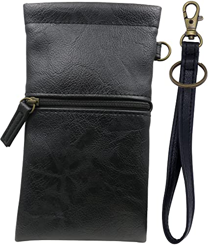MyEyeglassCase Women soft sunglasses case squeeze top | soft eyeglass case zippered pocket | Passport Holder Smart phone Case | Wristlet Pouch (CT8W Black)