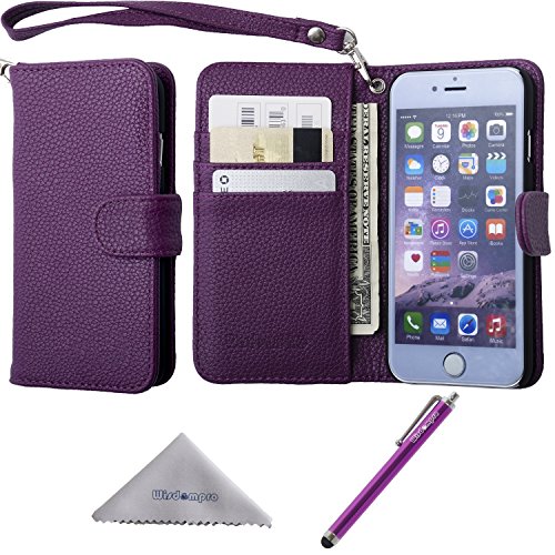 iPhone 6s /6 Case, Wisdompro Premium PU Leather 2-in-1 Protective [Folio Flip Wallet] Case with Credit Card Holder/Slots and Wrist Lanyard for Apple 4.7-inch iPhone 6s /6 (Purple)