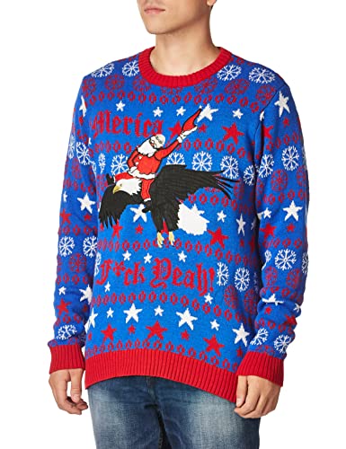 Blizzard Bay Men's Santa Bald Eagle Ride Sweater, Blue, Large