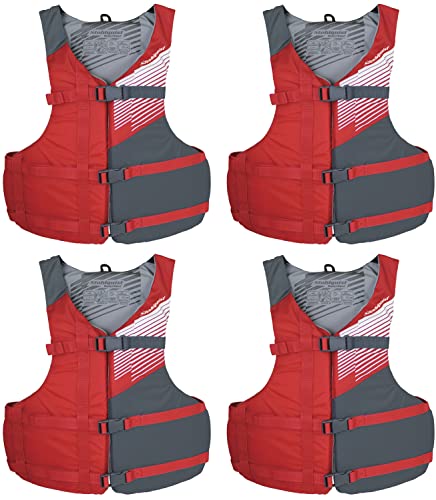 Stohlquist Fit Adult PFD Life Vest | Pack of 4 | Coast Guard Approved, Adjustable Size, Unisex, Lightweight, High Mobility, PVC Free Life Jacket - Value Pack