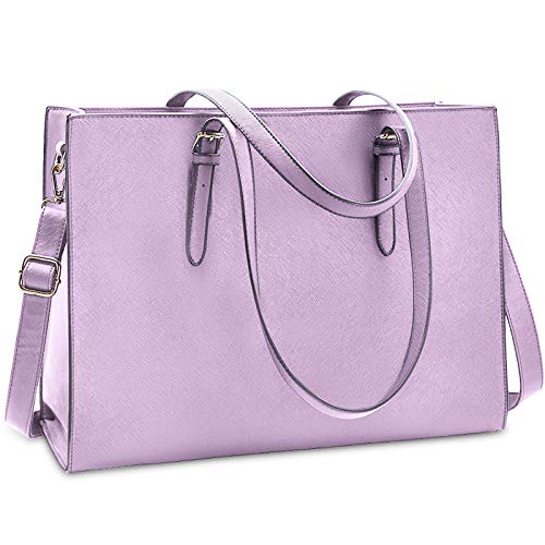Laptop Bag for Women Waterproof Lightweight Leather 15.6 Inch Computer Tote Bag Business Office Briefcase Large Capacity Handbag Shoulder Bag Professional Office Work Bag Purple