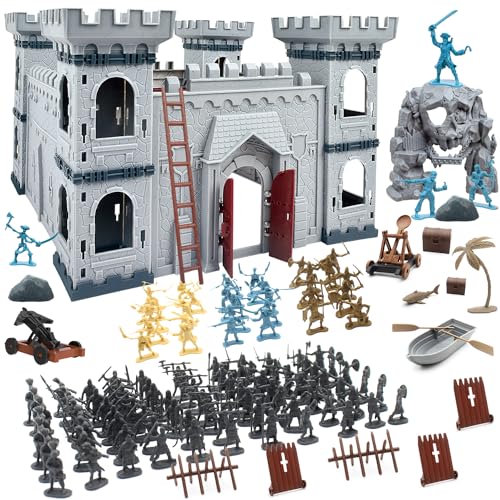 Mostop Medieval Castle Knight Toy Solider Army Figures Toy, DIY Assembled Castle Model Knight Game 354Pcs Soldier Building Kit with Castle,Cavalry and Arrow Tower Simulated Siege War of Attack