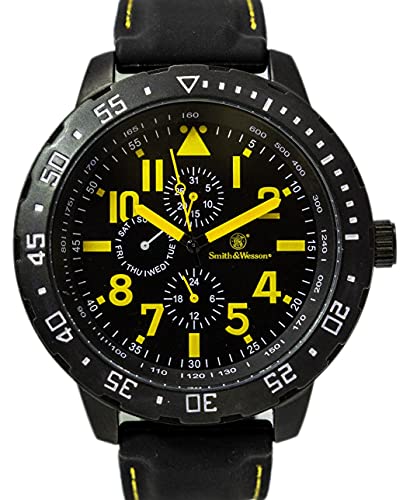 Smith & Wesson Men's Calibrator Watch, 5ATM Yellow, Precision Quartz, Black Rubber Strap, 51mm, Tactical Watch, Precision Quart, Scratch Resistant