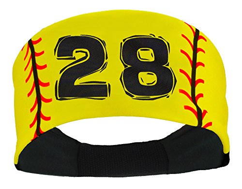 MadSportsStuff Player ID Softball Stitch Headband (Yellow, #28)