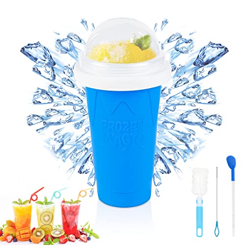 Slushie Maker Cup - TIK TOK Quick Frozen Magic Cup, Double Layers Slushie Cup, DIY Homemade Squeeze Icy Cup, Fasting Cooling Make And Serve Slushy Cup For Milk Shake, Smoothies, Slushies - Blue